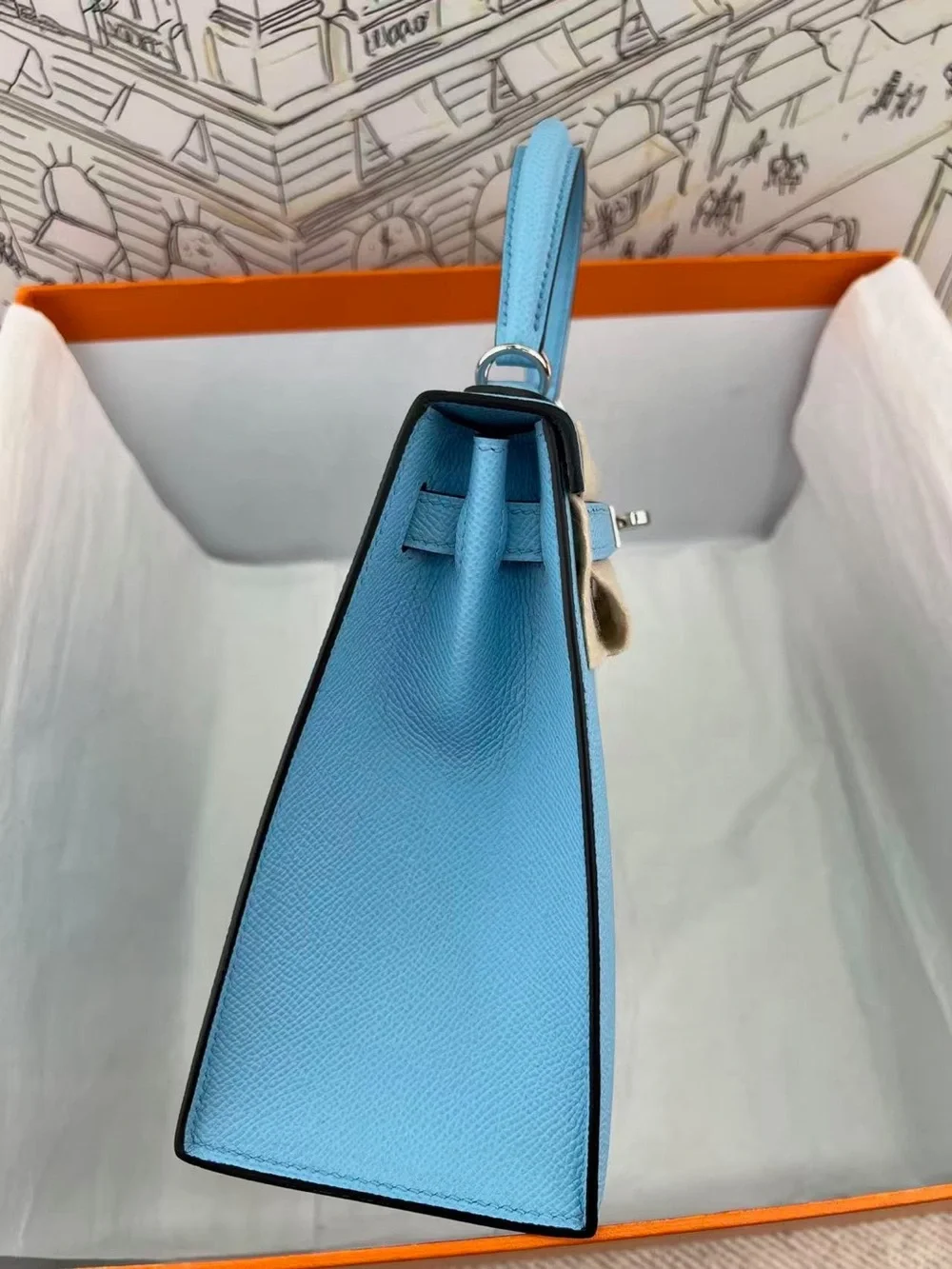 Light Blue Women's Top-Handle Leather Bag